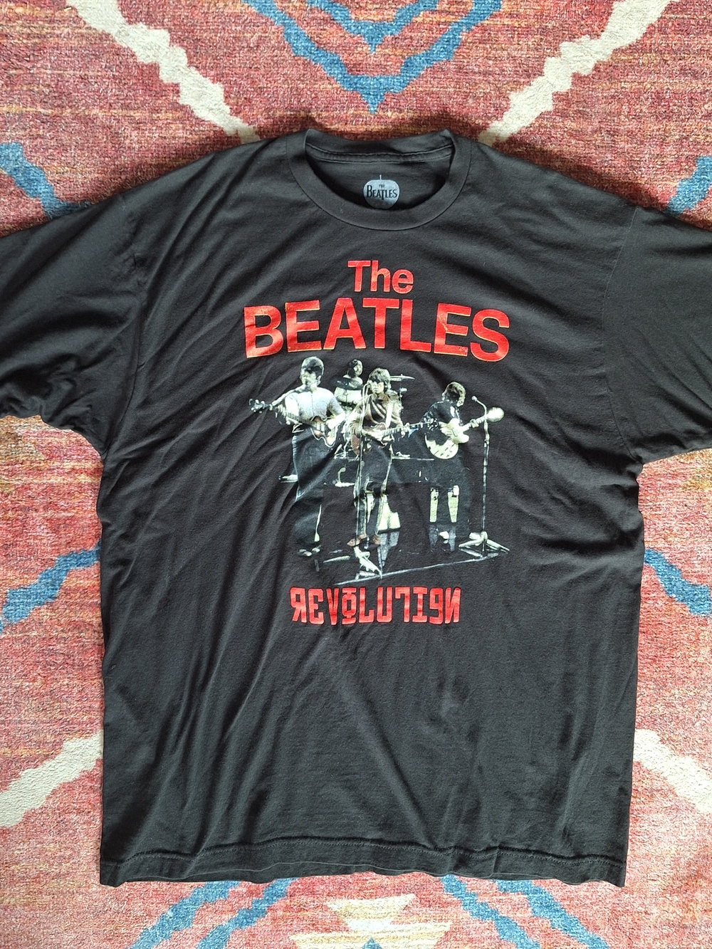The Beatles Black Tee with Red Logo and Band Photo